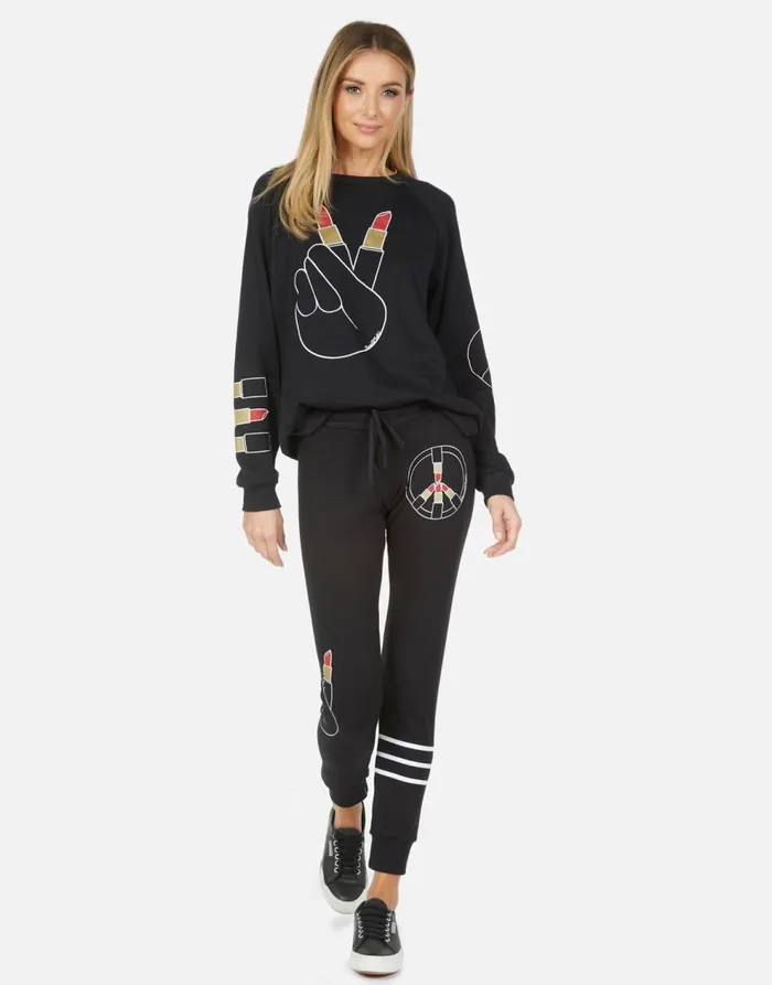 Women039s Jess Lipstick Peace Black Lauren Moshi Long Sweatpants