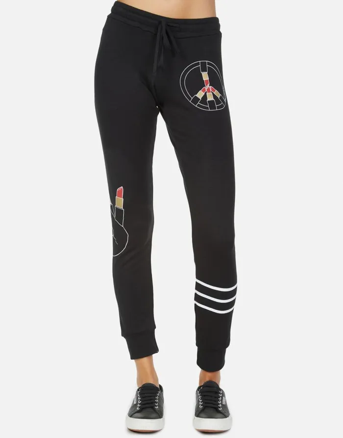 Women039s Jess Lipstick Peace Black Lauren Moshi Long Sweatpants