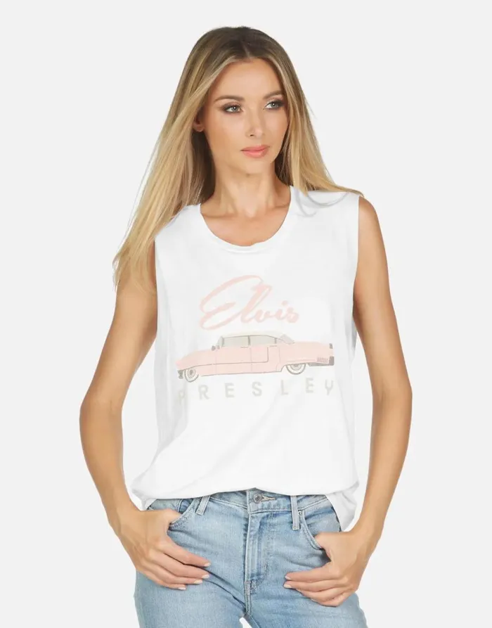 Women039s Kel X Elvis Presley Cadillac White Lauren Moshi Short Sleeve