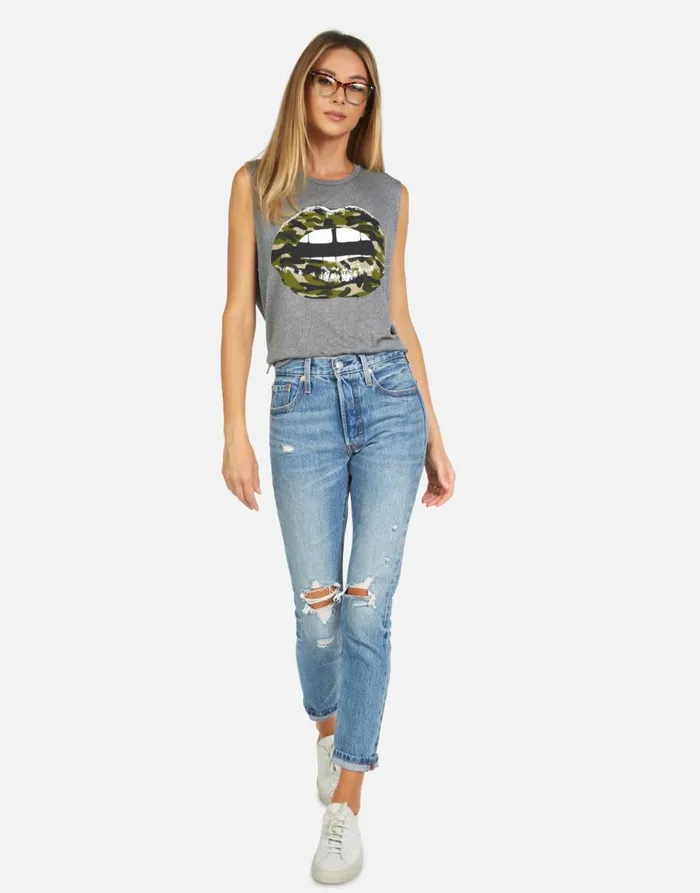 Women039s Kinzington Camo Lip Heather Grey Lauren Moshi Tanks