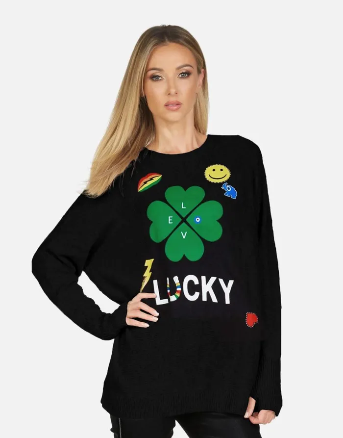 Women039s Ladona X Lucky Clover Black Lauren Moshi Sweaters and Knits