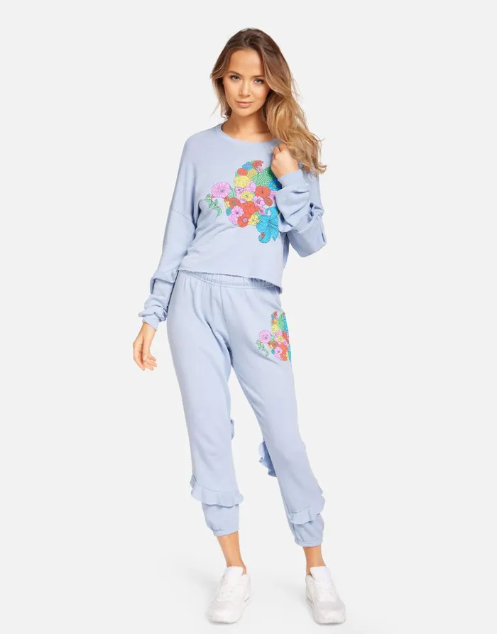 Women039s Tamara Floral Dove Soft Sky Lauren Moshi Crop Sweatpants