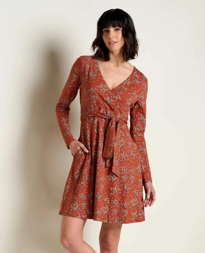 Women8217s Dresses ToadandCo Cue Wrap Long Sleeve Dress Cinnamon Seedpod Print