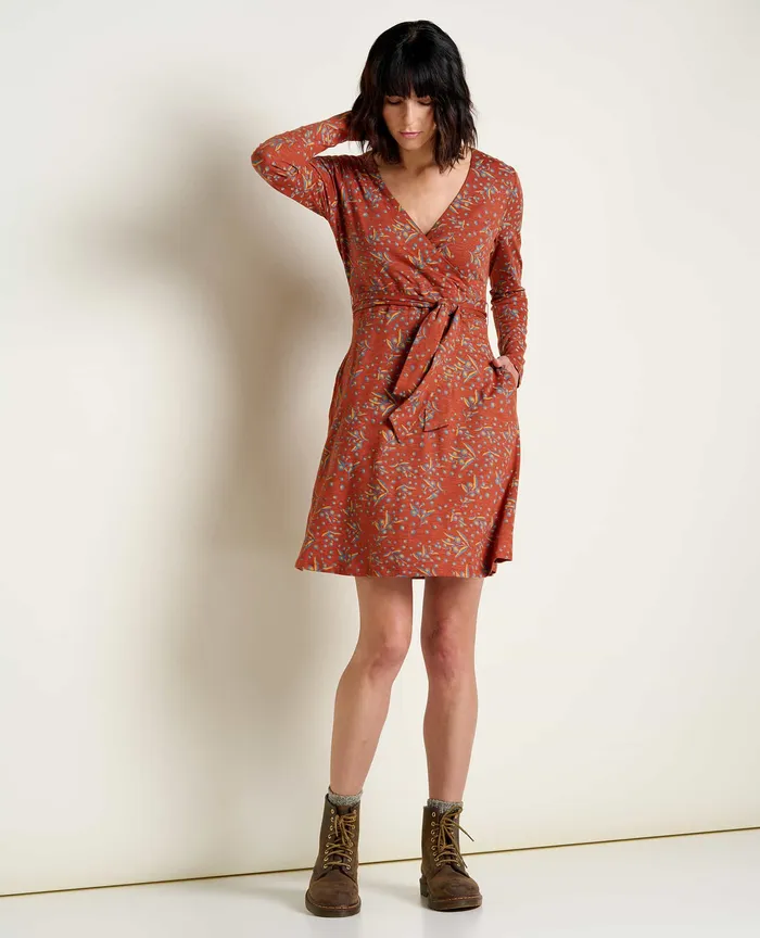 Women8217s Dresses ToadandCo Cue Wrap Long Sleeve Dress Cinnamon Seedpod Print
