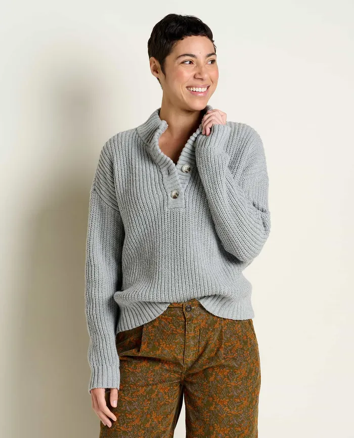 Women8217s ToadandCo Moss Point Henley Sweater Light Ash Heather Sweaters