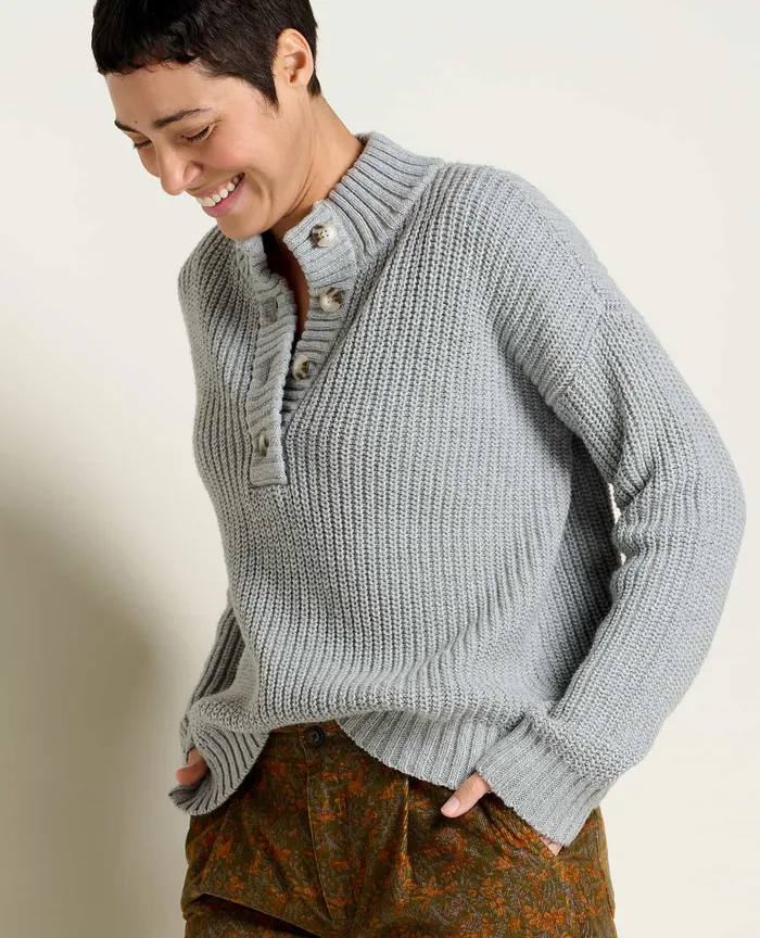 Women8217s ToadandCo Moss Point Henley Sweater Light Ash Heather Sweaters