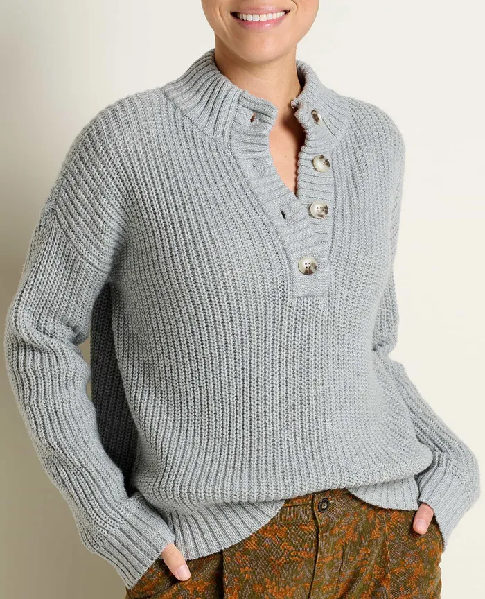 Women8217s ToadandCo Moss Point Henley Sweater Light Ash Heather Sweaters