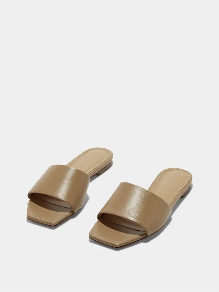 Women Aeyde ANNA Hazelnut Leather Flat Slide Aeyde Flat Sandals