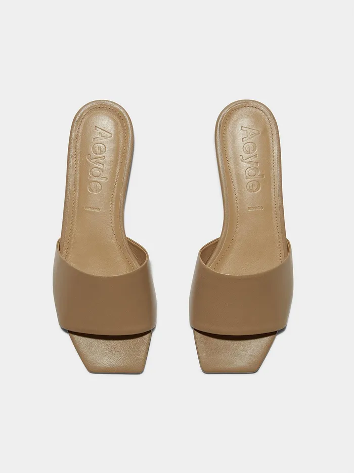 Women Aeyde ANNA Hazelnut Leather Flat Slide Aeyde Flat Sandals