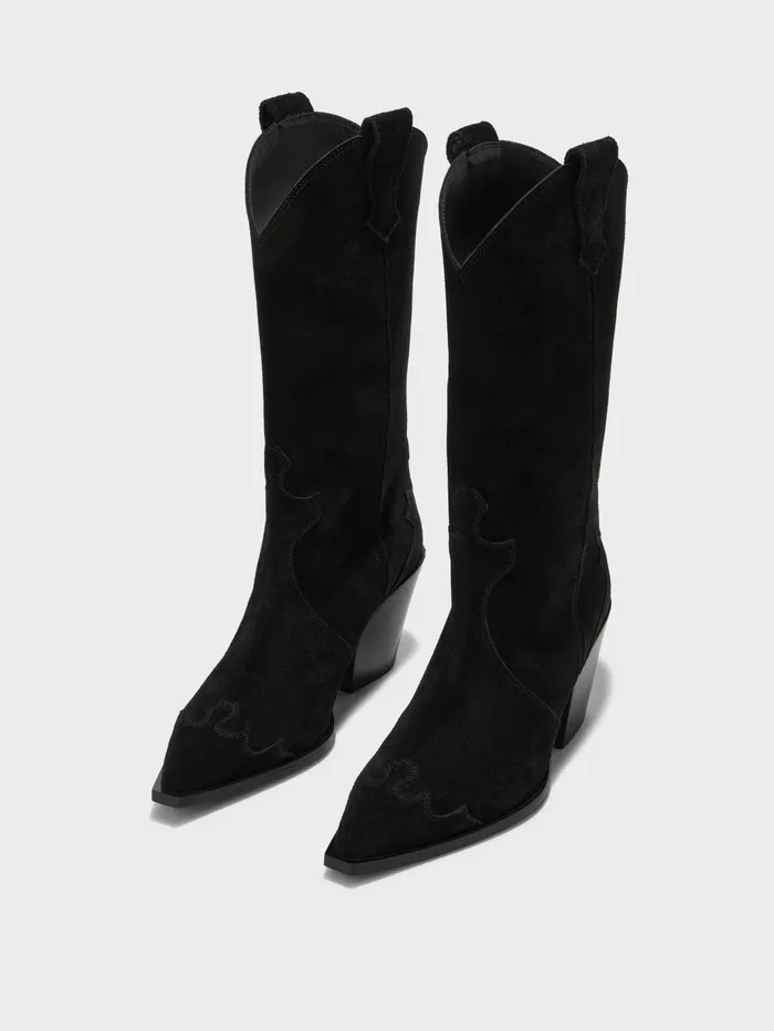 Women Aeyde ARIEL Black Suede Cowboy Boot Aeyde Ankle Boots