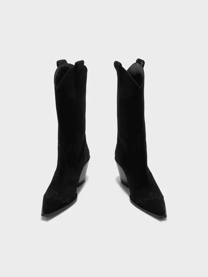 Women Aeyde ARIEL Black Suede Cowboy Boot Aeyde Ankle Boots Women Aeyde ARIEL Black Suede Cowboy Boot Aeyde Ankle Boots