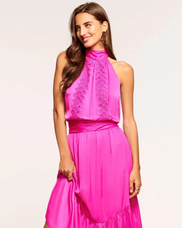 Women Amira Embellished Midi Dress Electric Pink Ramy Brook Dresses Women Amira Embellished Midi Dress Electric Pink Ramy Brook Dresses