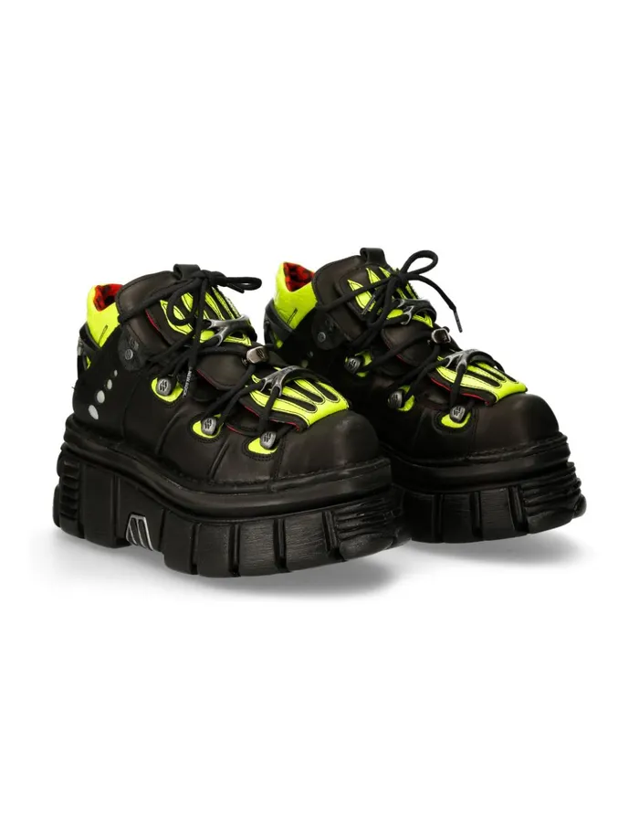 Women Ankle Boot Black Tower With Laces MMet011C1 New Rock Platform