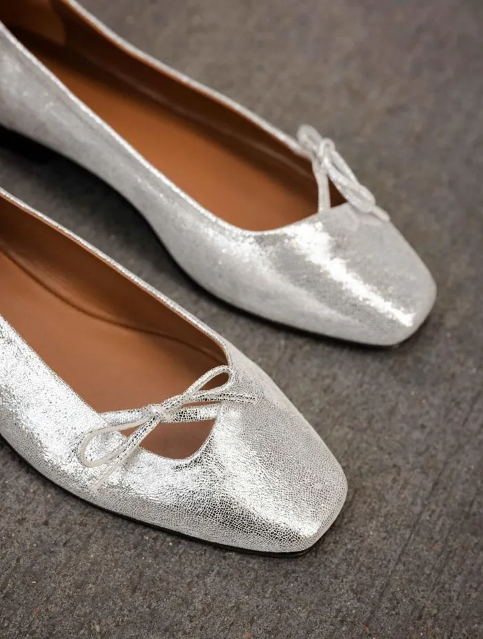 Women Ballet Flats Bobbies Carry Silver Meanders