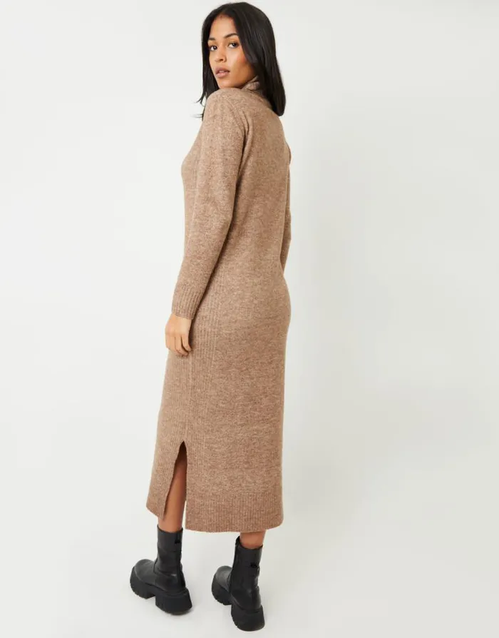 Women Beige Knitted Roll Neck Maxi Dress Threadbare Knitted Dresses Women Beige Knitted Roll Neck Maxi Dress Threadbare Knitted Dresses