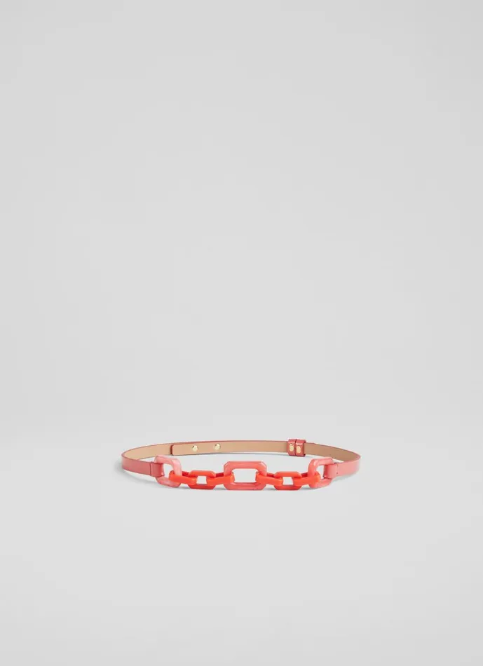 Women Belts LKBennett Aspen Coral Resin Chain Leather Belt