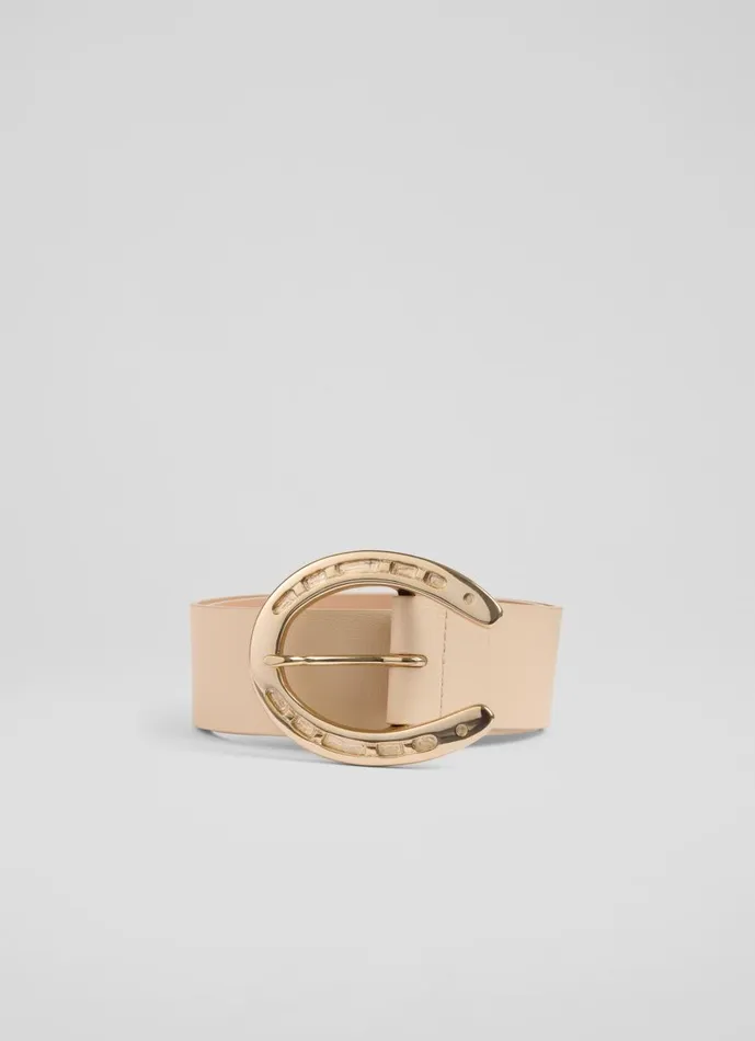 Women Belts LKBennett Clemence Cream Leather Horseshoe Buckle Belt