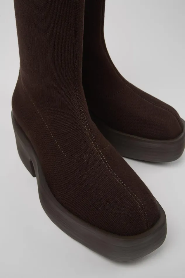Women Billie TENCEL Brown Textile Boots Camper Ankle Boots