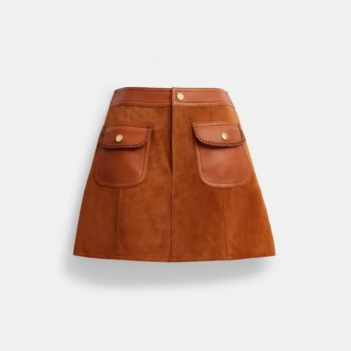 Women Bottoms Coach Braided Suede Mini Skirt Burnished Amber