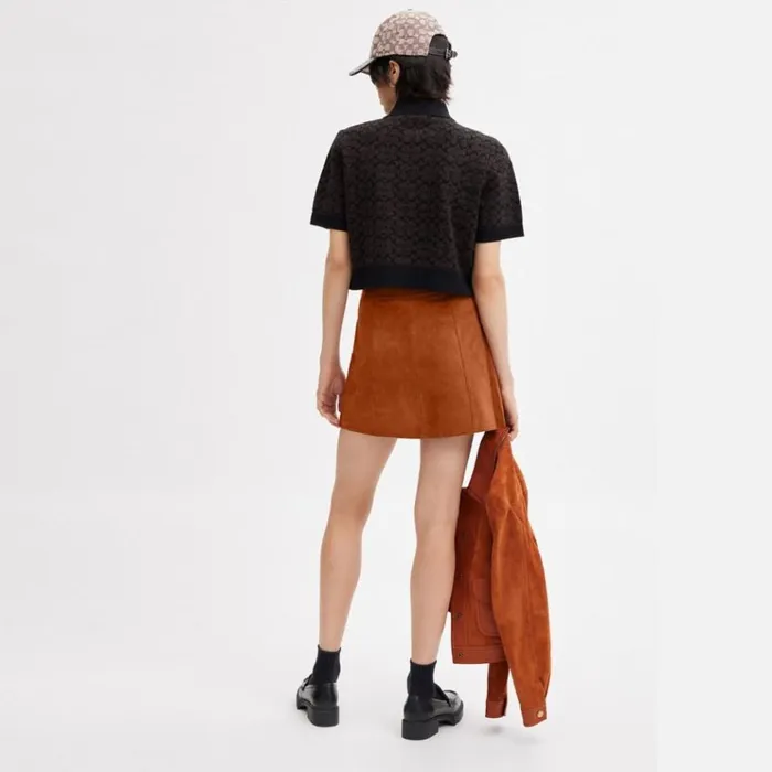 Women Bottoms Coach Braided Suede Mini Skirt Burnished Amber