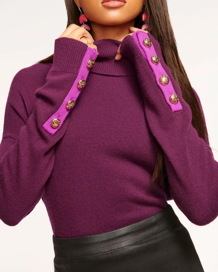 Women Brianna Colorblock Turtleneck Sweater Grey Ramy Brook Tops Women Brianna Colorblock Turtleneck Sweater Grey Ramy Brook Tops