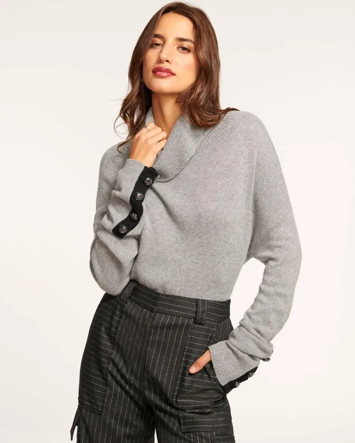 Women Brianna Colorblock Turtleneck Sweater Grey Ramy Brook Tops Women Brianna Colorblock Turtleneck Sweater Grey Ramy Brook Tops
