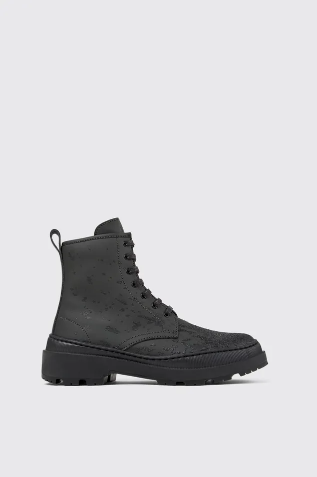 Women Brutus Trek MICHELIN Gray And Black Leather Boots Camper Ankle Boots