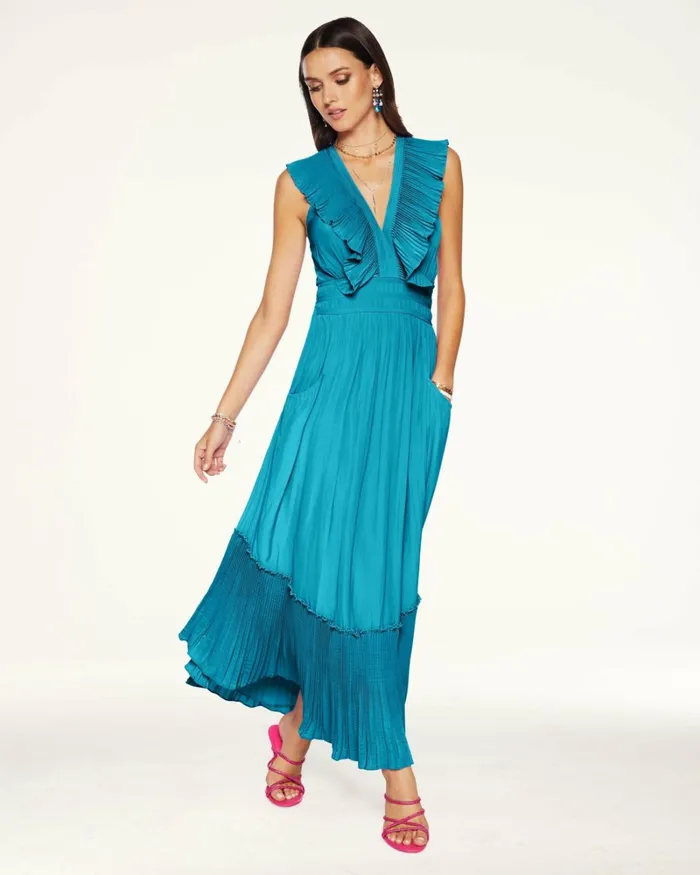 Women Camden Ruffle Maxi Dress Navy Ramy Brook Dresses