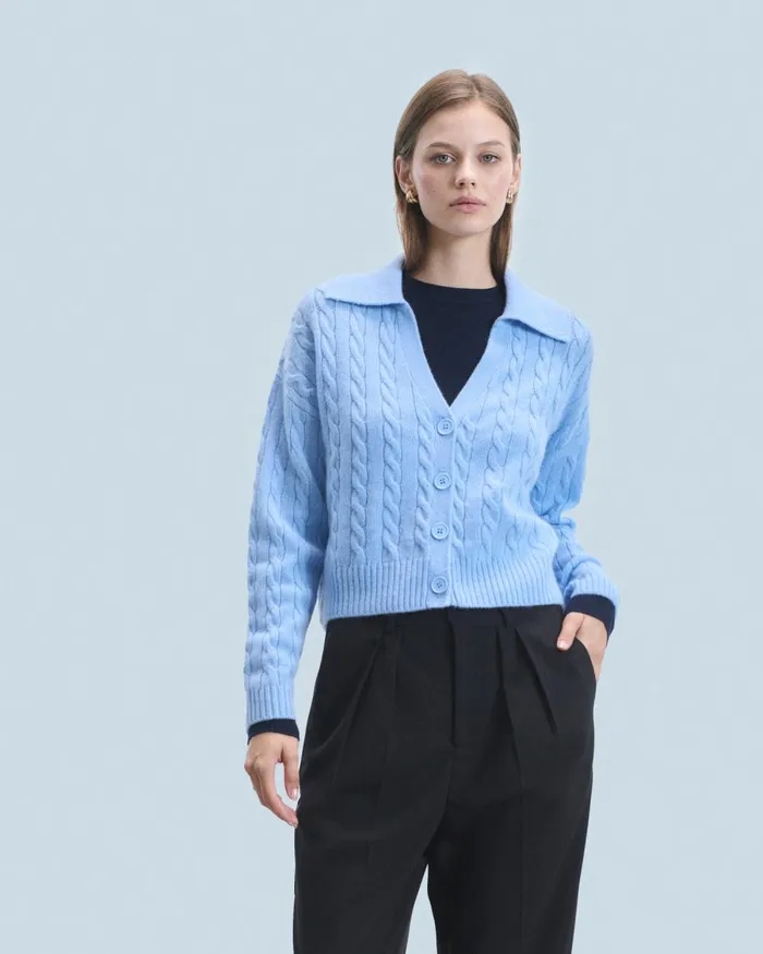 Women Cashmere Cardigans From Future Ribbed Cardigan Sweater Fairy Blue