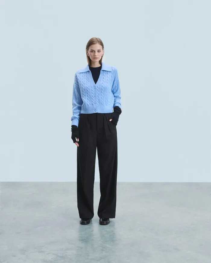 Women Cashmere Cardigans From Future Ribbed Cardigan Sweater Fairy Blue