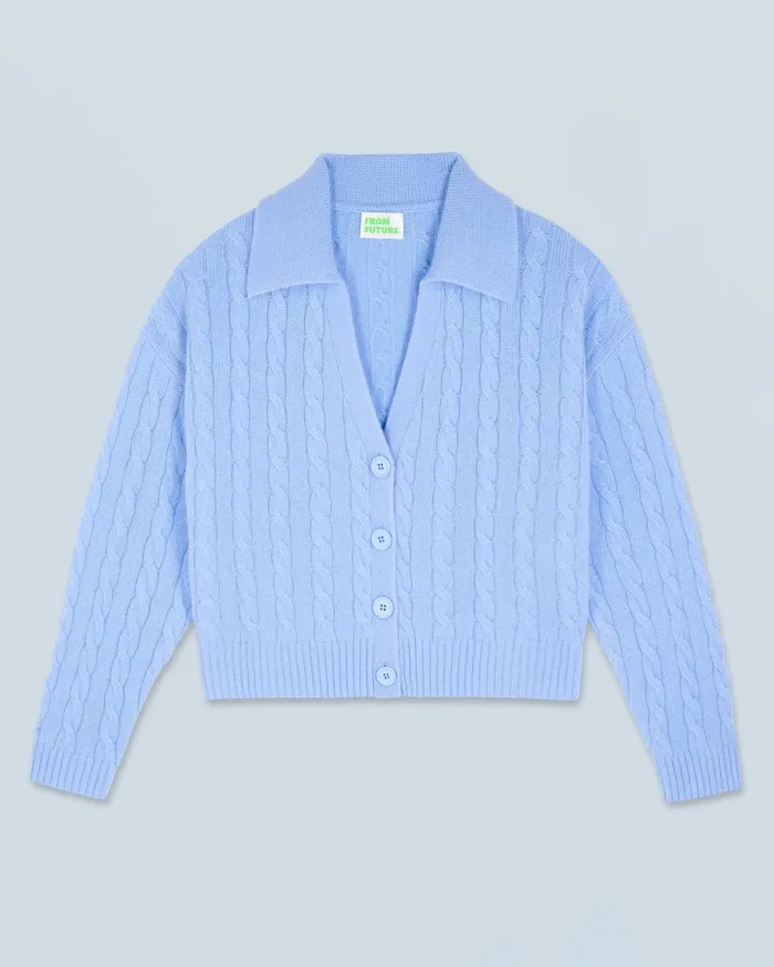 Women Cashmere Cardigans From Future Ribbed Cardigan Sweater Fairy Blue