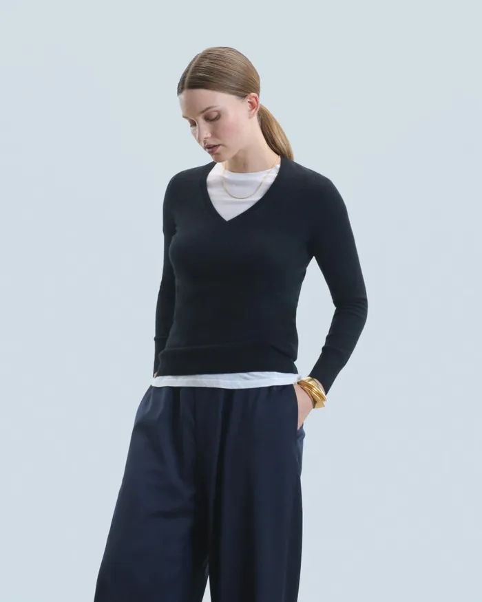 Women Cashmere Sweaters From Future Basic VNeck Sweater Black