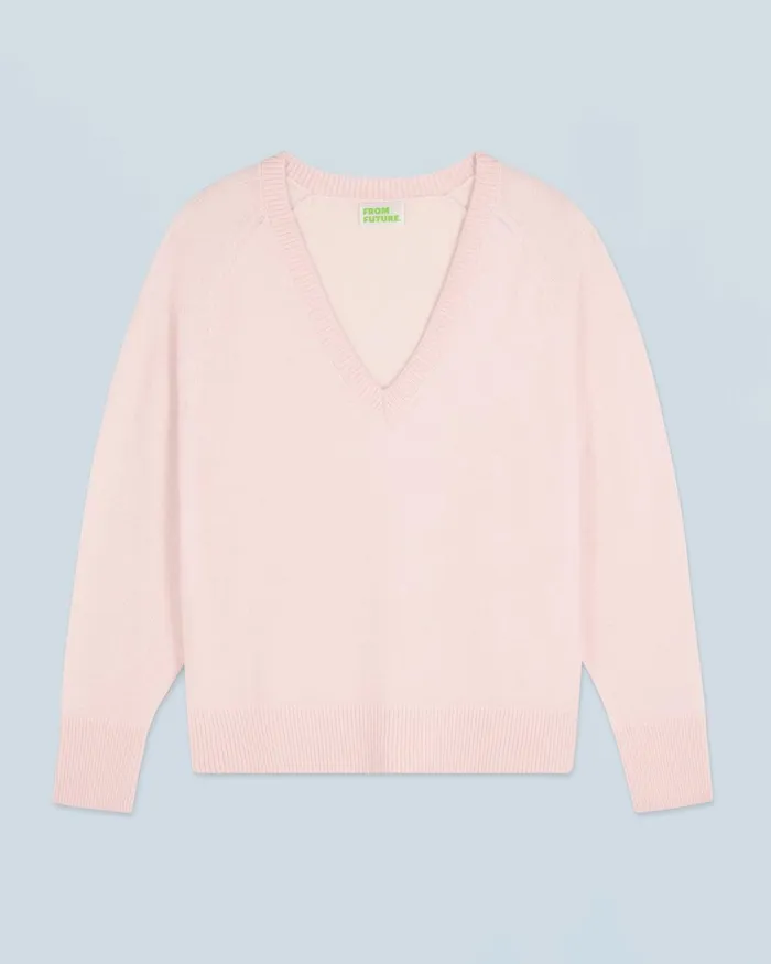 Women Cashmere Sweaters From Future Light Oversized VNeck Sweater Baby Pink