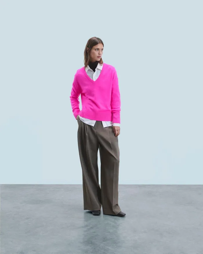 Women Cashmere Sweaters From Future Light Oversized VNeck Sweater Baby Pink