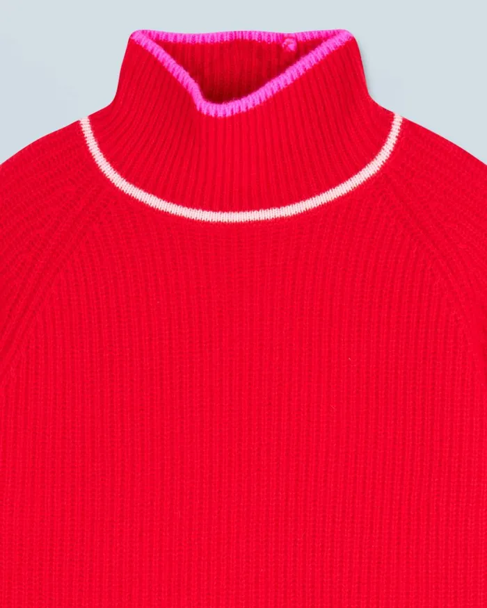 Women Cashmere Sweaters From Future Mock Neck Tricolor Sweater In Textured Knit Bright Red