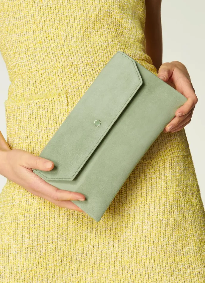 Women Clutch Bags LKBennett Dora Soft Green Suede Clutch