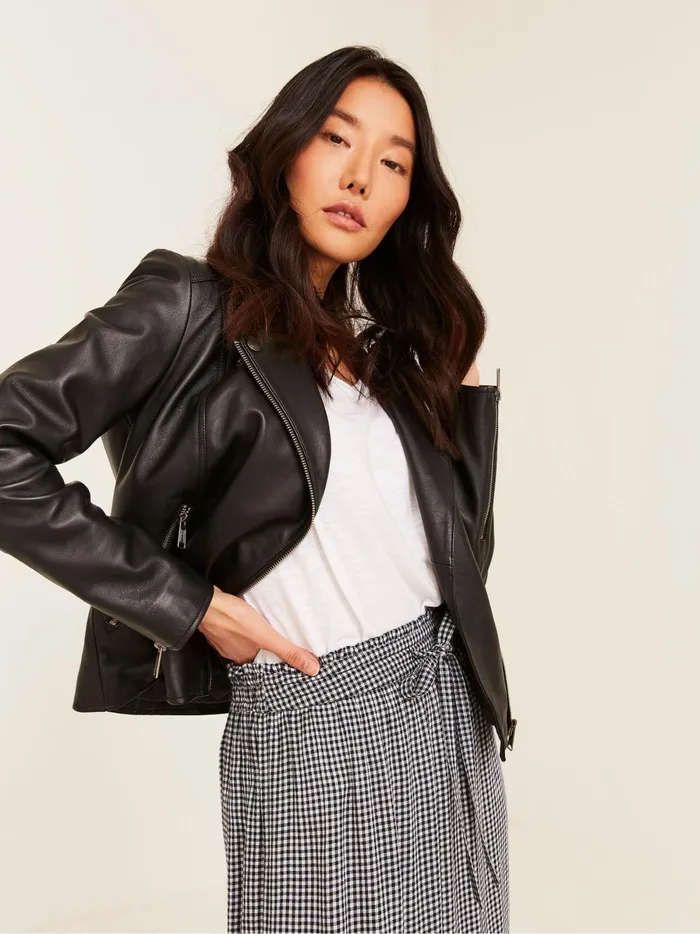 Women Coats and Jackets Fat Face Black Biker Bethany Jacket