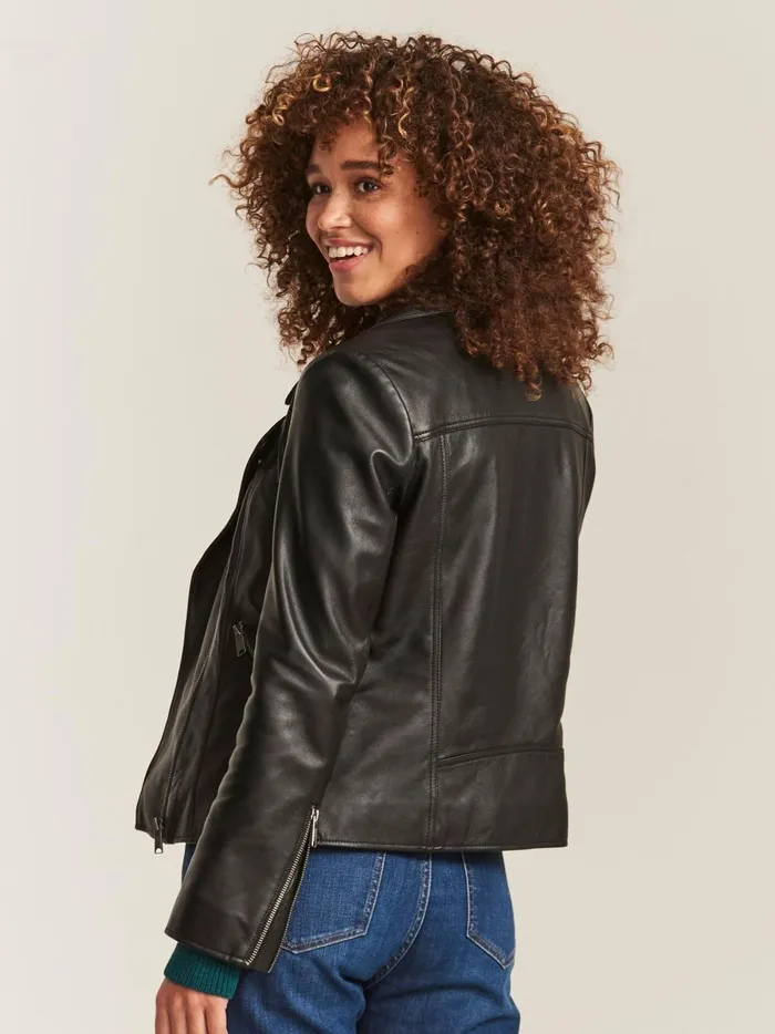 Women Coats and Jackets Fat Face Black Biker Bethany Jacket