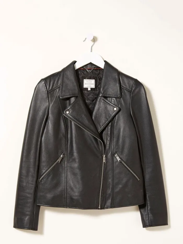 Women Coats and Jackets Fat Face Black Biker Bethany Jacket