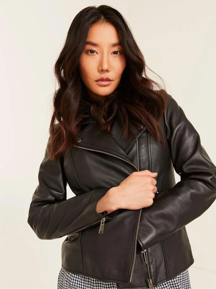 Women Coats and Jackets Fat Face Black Biker Bethany Jacket