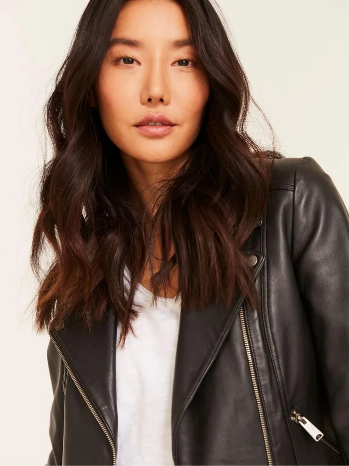 Women Coats and Jackets Fat Face Black Biker Bethany Jacket