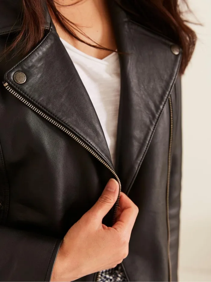 Women Coats and Jackets Fat Face Black Biker Bethany Jacket