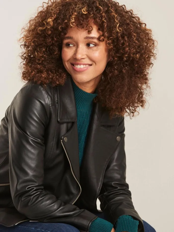 Women Coats and Jackets Fat Face Black Biker Bethany Jacket