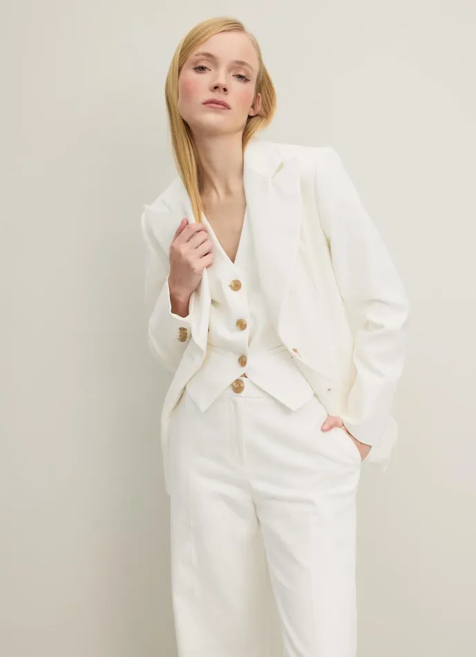 Women Coats and Jackets LKBennett Avery Cream Italian Cotton Jacket Ecru
