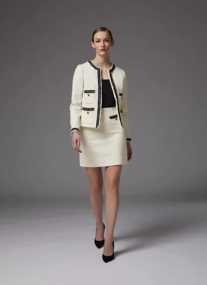 Women Coats and Jackets LKBennett Charlie Cream Tweed Trim Jacket Cream