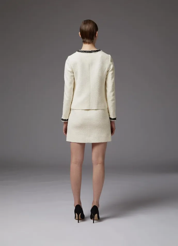 Women Coats and Jackets LKBennett Charlie Cream Tweed Trim Jacket Cream