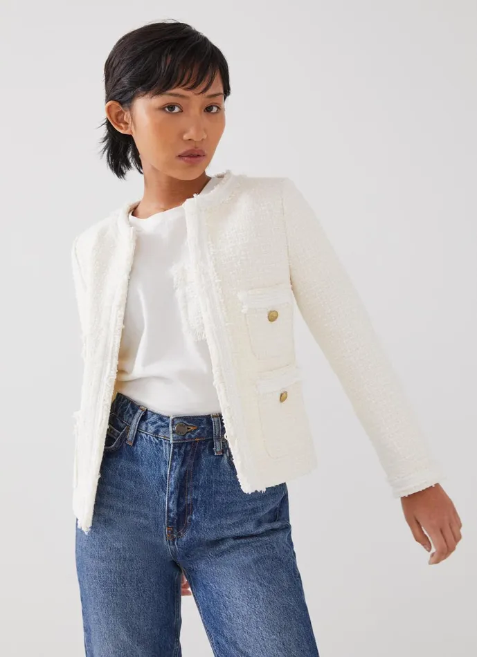 Women Coats and Jackets LKBennett Charlie Petite Ivory Tweed Jacket Cream