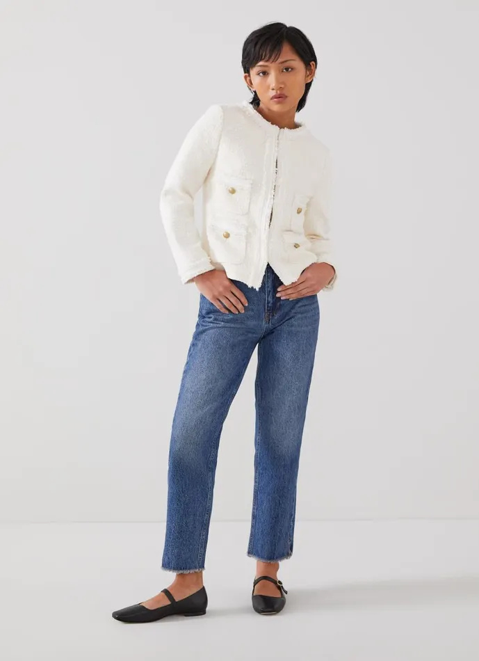 Women Coats and Jackets LKBennett Charlie Petite Ivory Tweed Jacket Cream