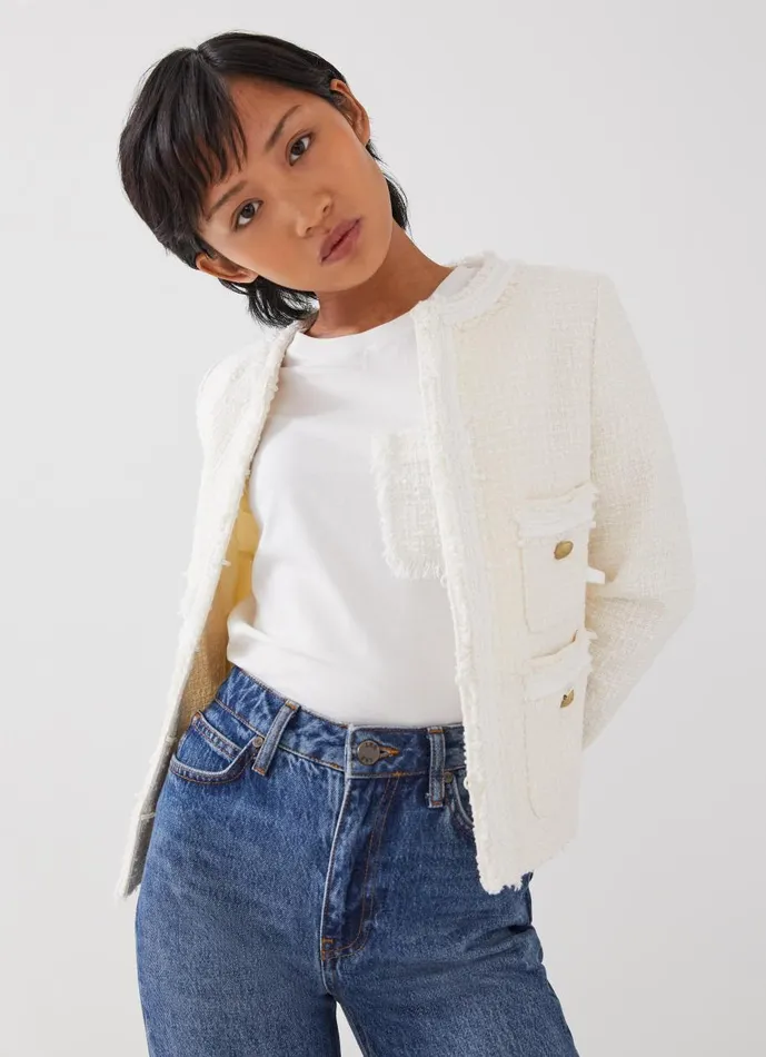 Women Coats and Jackets LKBennett Charlie Petite Ivory Tweed Jacket Cream