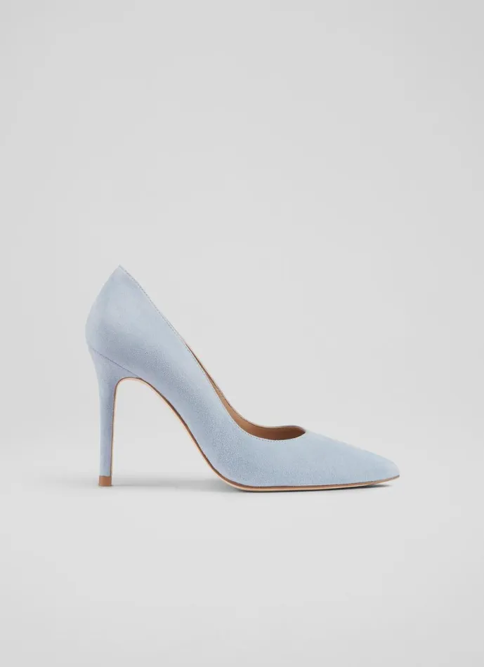 Women Court Shoes LKBennett Fern Pale Blue Suede Pointed Toe Courts Blue